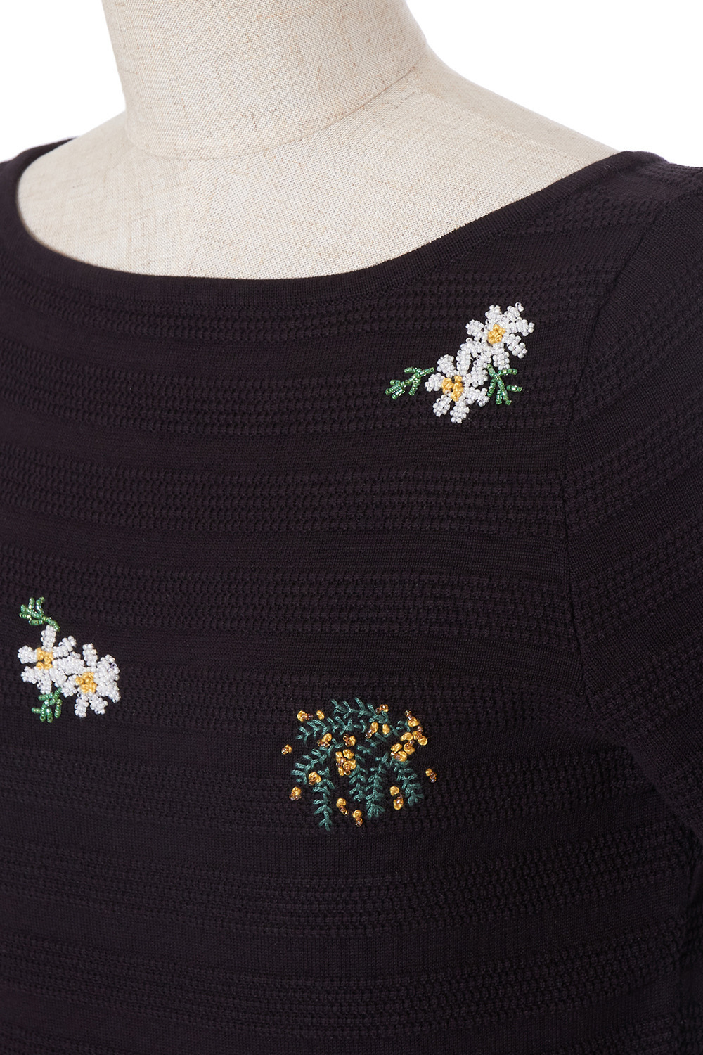 Flower embroidery border knit プルオーバー 詳細画像 ブラック 5