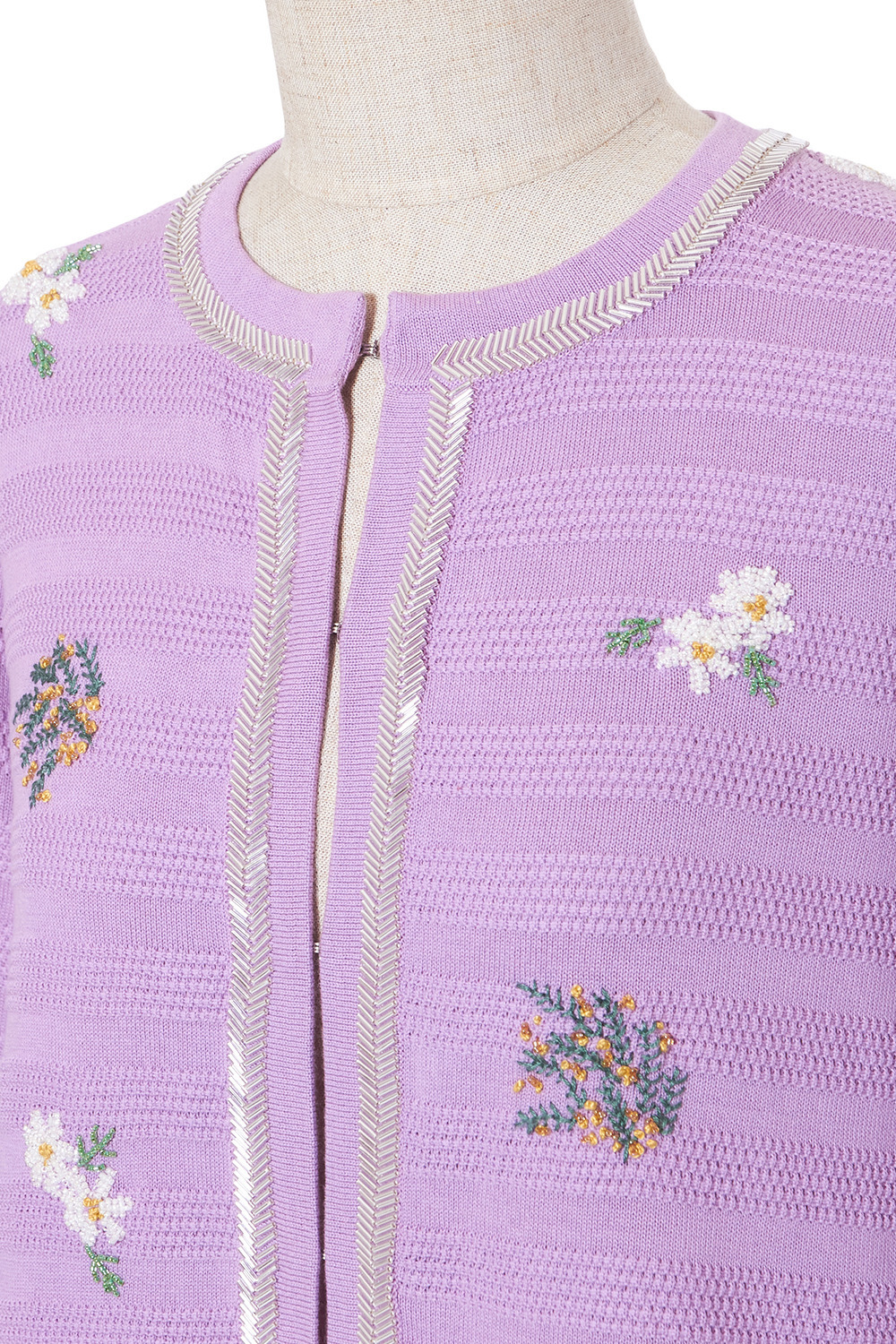 Flower embroidery border knit カーディガン 詳細画像 ブラック 5