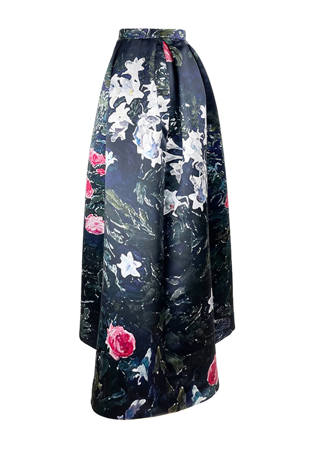 Rose&lilies at night print Satin スカート 詳細画像 ブラック 2