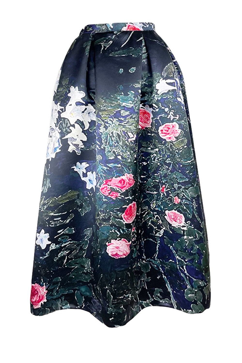 Rose&lilies at night print Satin スカート 詳細画像 ブラック 3