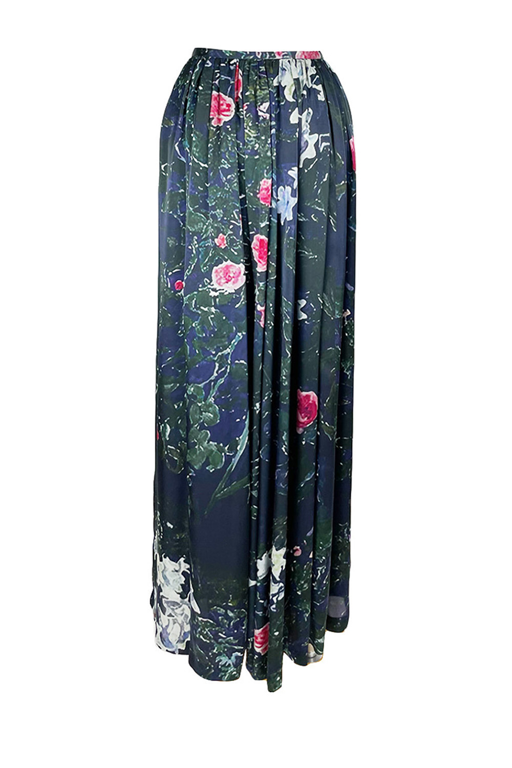 Rose&lilies at night print Silk スカート 詳細画像 ブラック 2