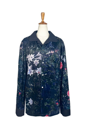 Rose&lilies at night print Velor シャツ
