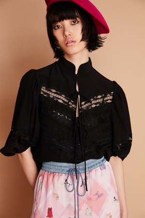 Lace Patchwork Silk ブラウス
