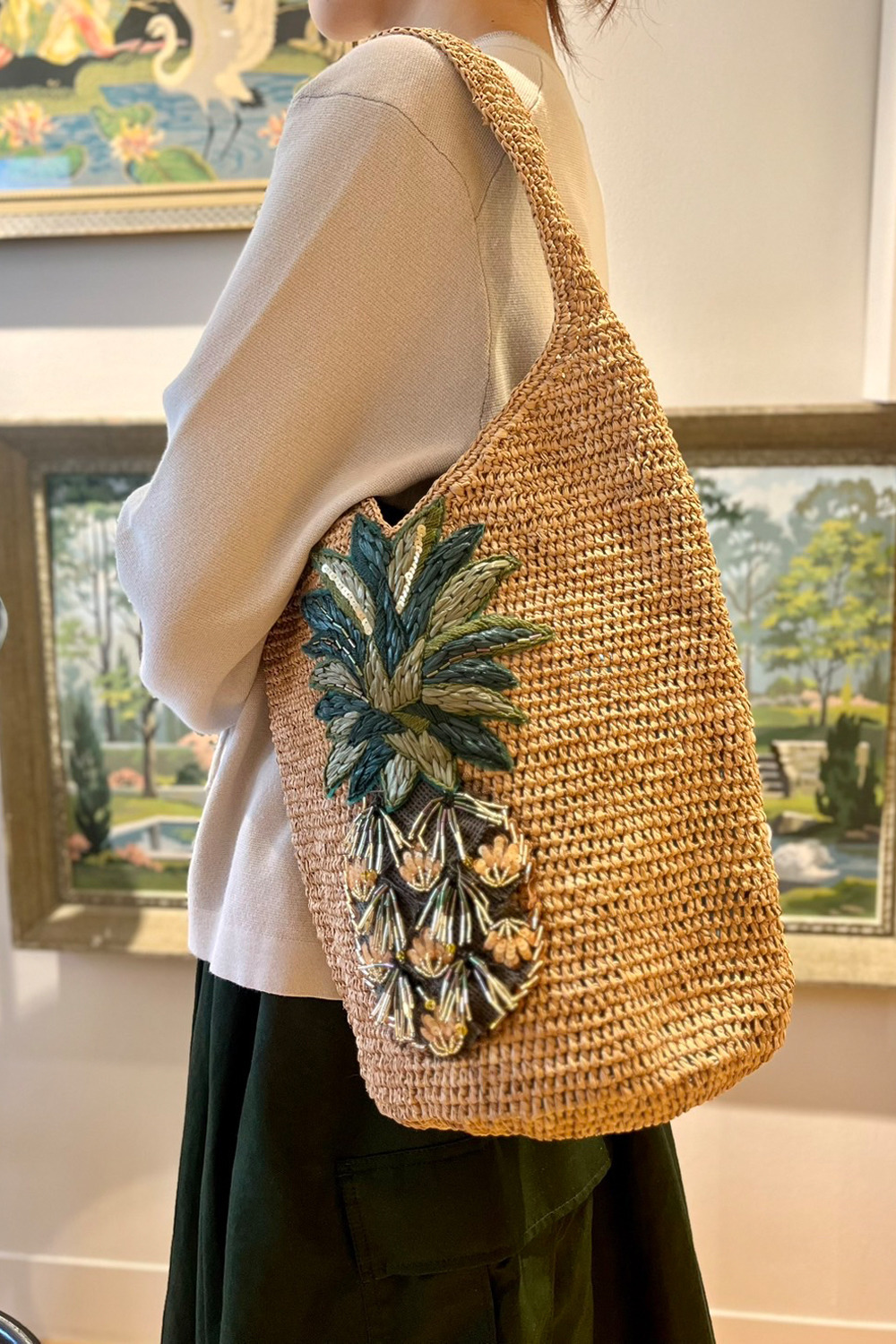 Pineapple Couture embroidery バッグ 詳細画像 ベージュ 7