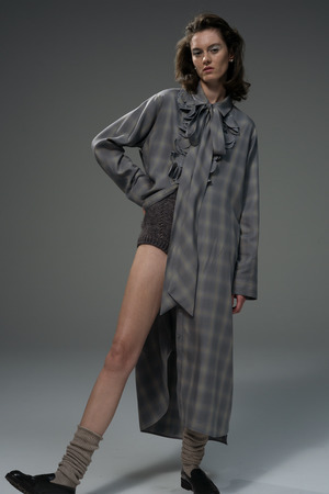 Flower Frill OmbreCheck Shirt ワンピース
