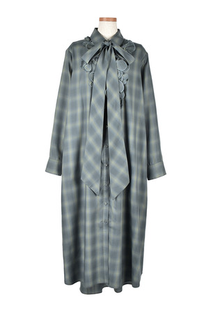 Flower Frill OmbreCheck Shirt ワンピース