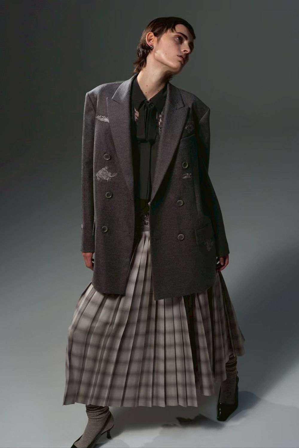 Braid Embroidery Pleats スカート 詳細画像 ネイビー 2