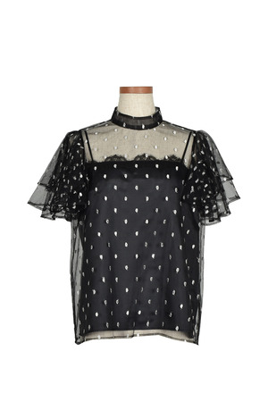 Dot Tulle Ruffle Sleeve ブラウス