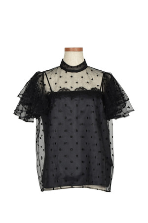 Dot Tulle Ruffle Sleeve ブラウス