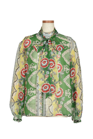 Floral Ethnic Border Silk ブラウス