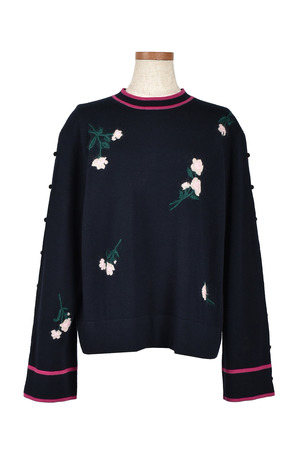 Flower Motif Intarsia Knit プルオーバー