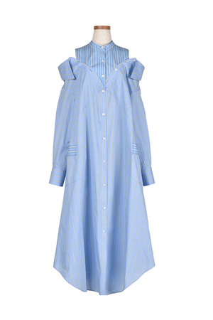 Open Shoulder Stripe シャツワンピース