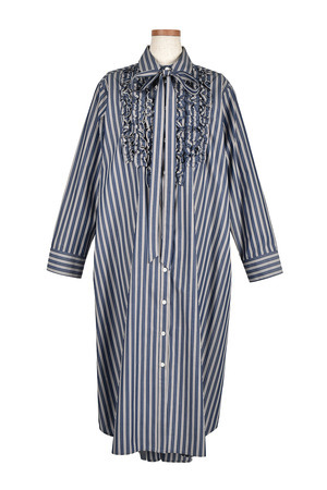 Regimental stripe Frill シャツワンピース