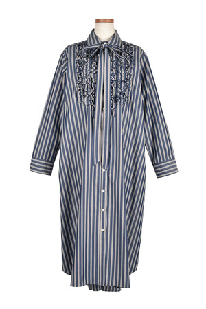 Regimental stripe Frill シャツワンピース