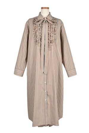 Regimental stripe Frill シャツワンピース