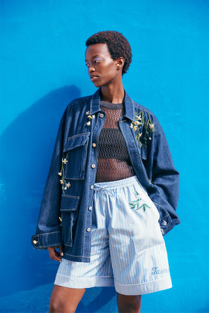 Bead Embroidery Denim カバーオール