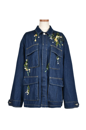 Bead Embroidery Denim カバーオール
