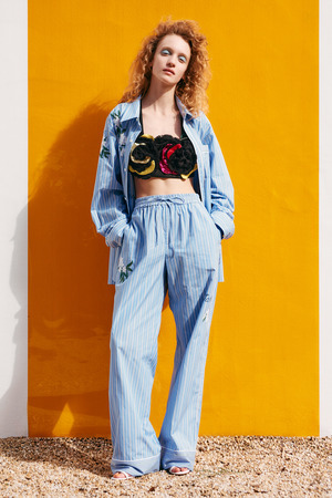 Jasmine Embroidery Stripe Easy パンツ