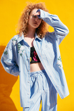 Jasmine Embroidery Stripe シャツ