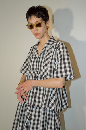 Gingham Check Open Collar シャツ