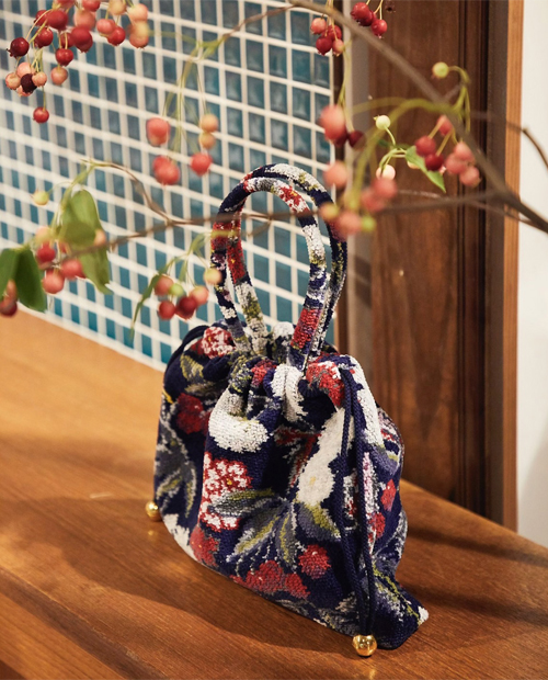 Botanical Cherry One Handle Bag  NAVY